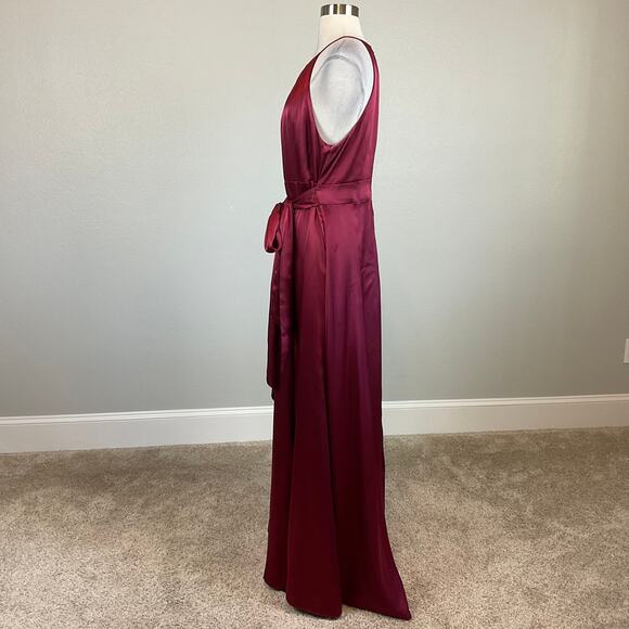 Alex Evenings Wine Red Satin Evening Gown Size 10 A-Line Halter Formal Dress - Picture 3 of 13